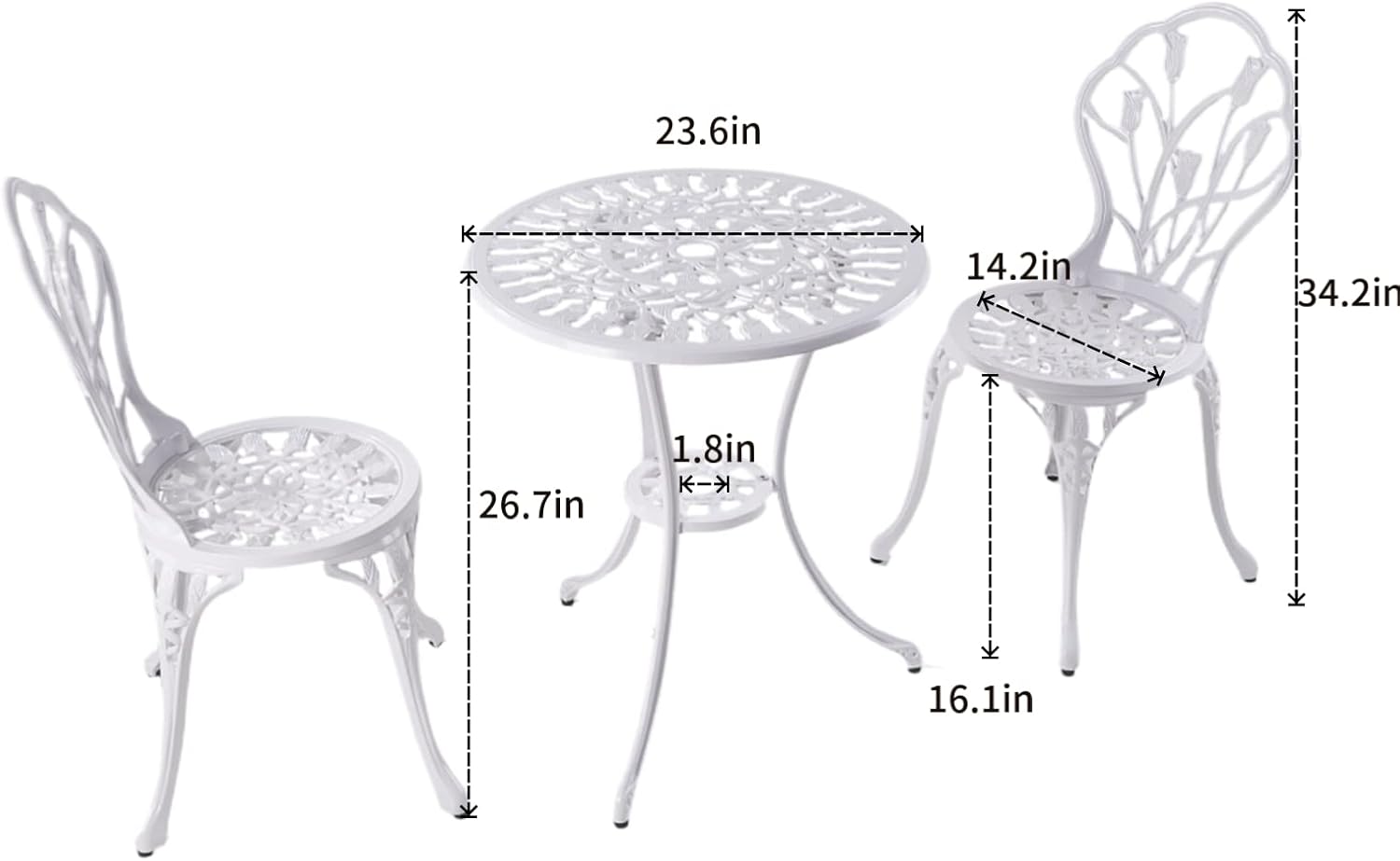 KAI LI Juego de 3 piezas de muebles de patio de aluminio fundido para patio, jardín al aire libre, mesas y sillas a prueba de óxido, juego de bisrto