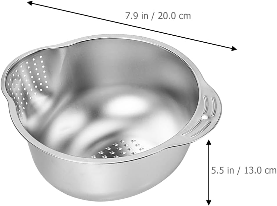 ZzzaNa Stainless Steel Washing Bowl Rice Washing Bowl Colander Strainer 20cm Fine Mesh Strainer for Washing Vegetables Fruit Beans Pasta Colander