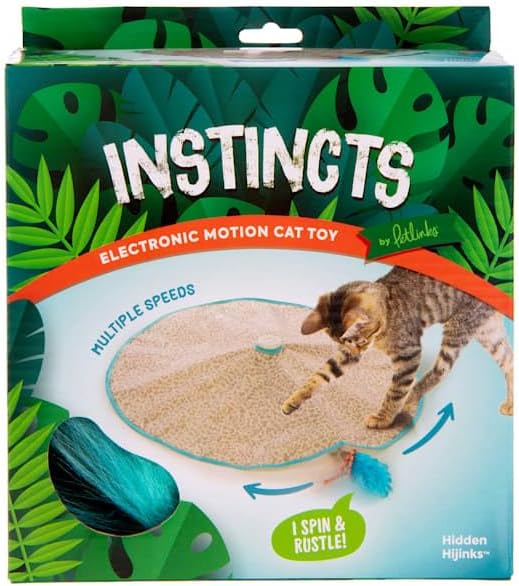 Instincts by SmartyKat Hidden Hijinks Hidden Motion Teaser Wand – Juguete automático interactivo para gatos, funciona con pilas, estampado de