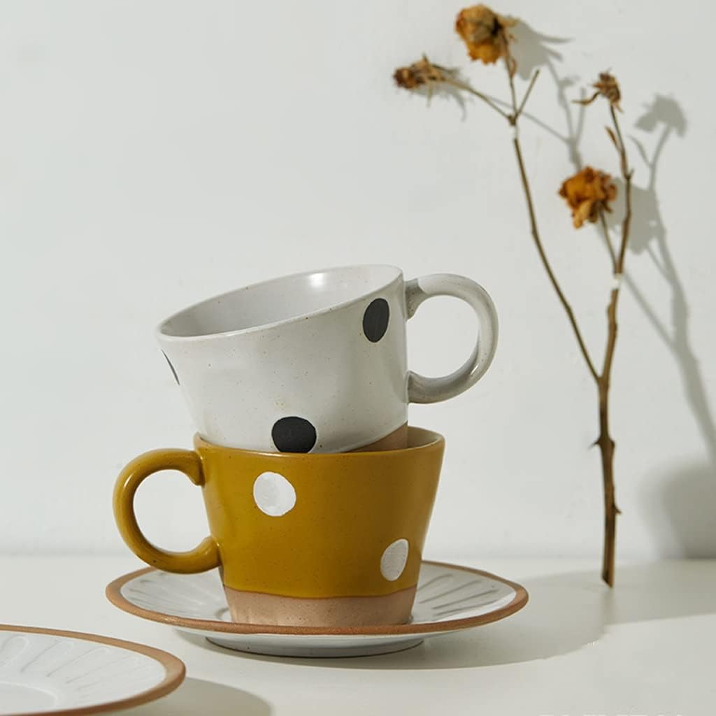 Taza, taza de escritorio de café, taza de cerámica, taza de café retro, juego de platillos japoneses para el hogar, taza de desayuno de cerámica,
