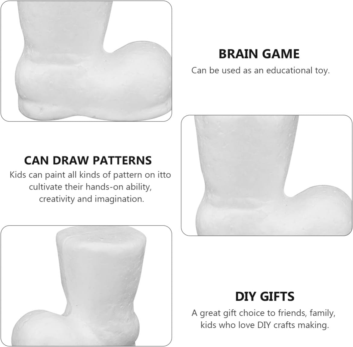 Sewroro 10 botas de Navidad de espuma de poliestireno, ornamento de espuma para bricolaje, botas de Navidad de espuma blanca, bola de espuma para