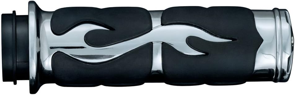 Kuryakyn 6262 Accesorio para manillar de motocicleta ISO Flame Hand Grips, ajuste universal para manillares de 1″ de diámetro, cromado, 1 par