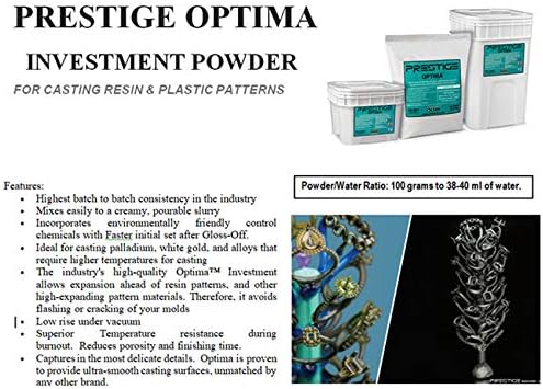 Prestige Optima Premium – Polvo de inversión de alta temperatura para fundición de patrones de resina y plástico, cera perdida, 33 lb