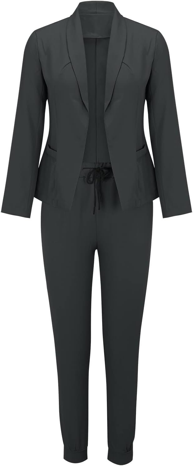 Conjunto de blazer de dos piezas para mujer, chaqueta informal de negocios con parte delantera abierta, chaqueta y pantalones de lápiz, trajes de