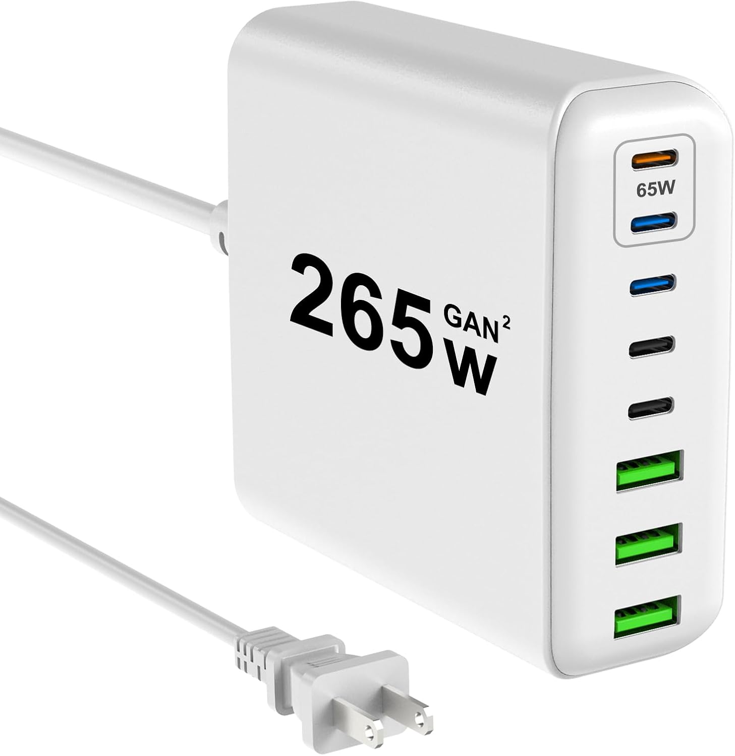 Cargador USB C de 265 W, estación de carga USB C de escritorio de 8 puertos, cargador USB C de 65 W para laptop compatible con MacBook ProAir,