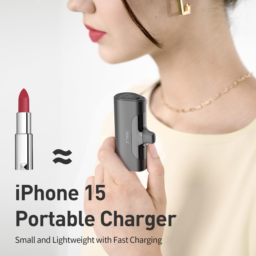 iWALK Cargador portátil pequeño de 4500 mAh 20 W, mini batería USB C de carga rápida compatible con iPhone 15, 15 Plus, 15 Pro, 15 Pro Max, iPad,