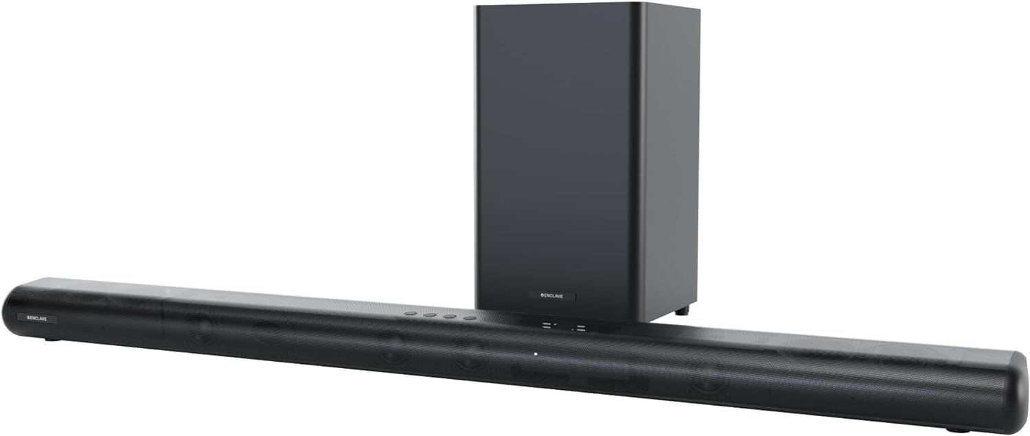 Enclave Eclipse 5.1.2 Dolby Atmos Barra de sonido con subwoofer inalámbrico de 8 pulgadas, incluye 11 controladores personalizados y subwoofer de 8