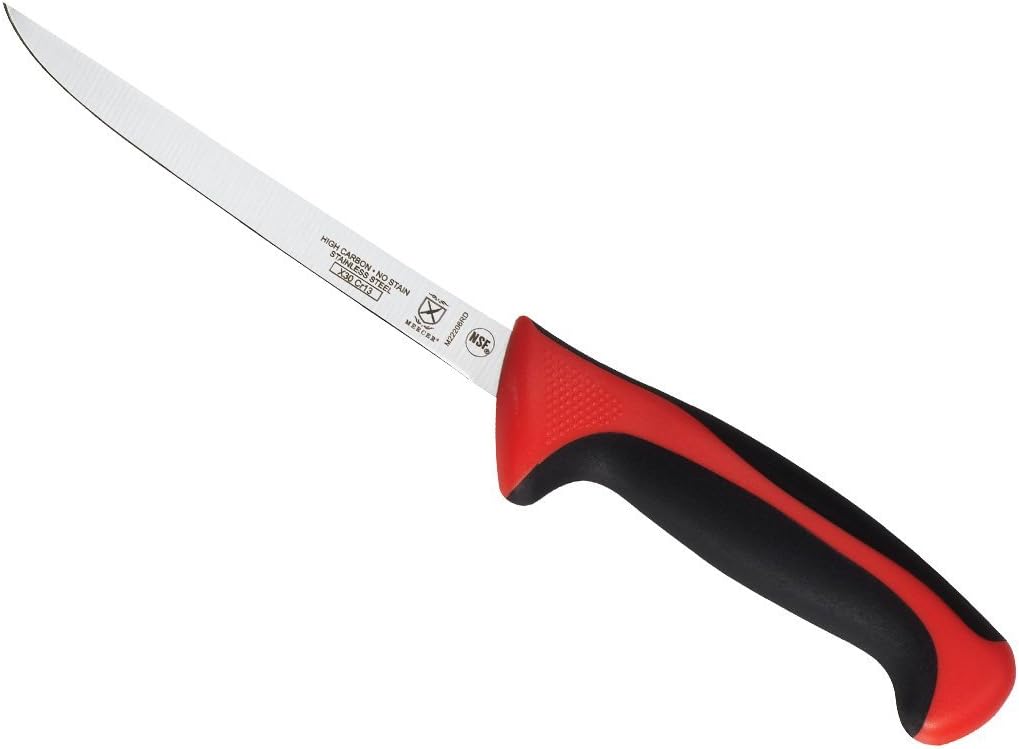 Mercer Culinary Mango de colores Red Millennia, cuchillo de deshuesado estrecho de 6″