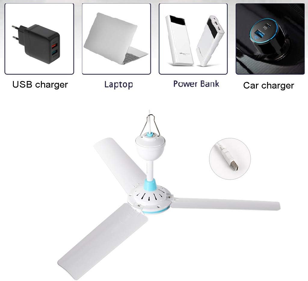 Ventilador de techo, ventilador de aire de 5 V, ventiladores colgantes alimentados por USB para acampar en la cama