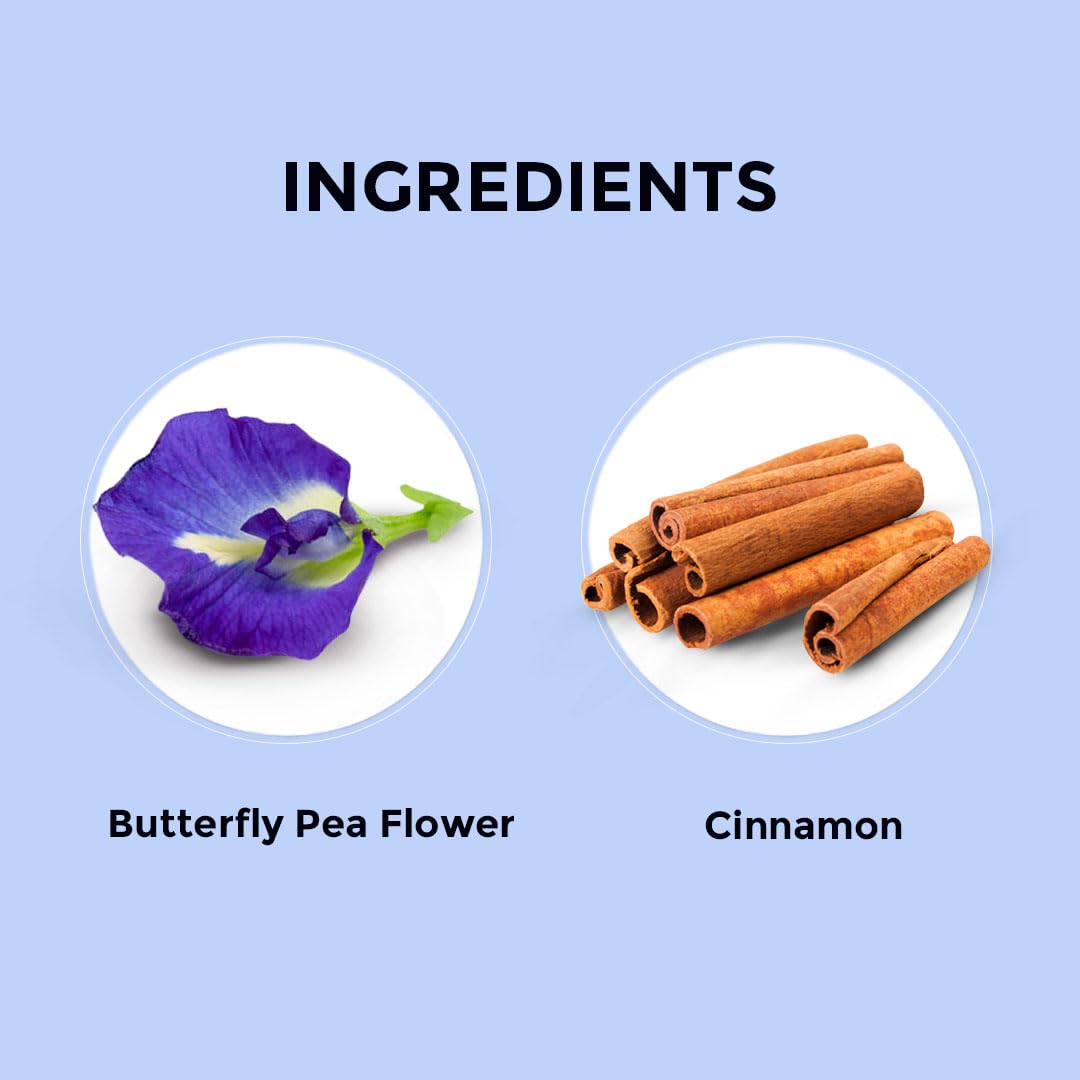 BLUE TEA – Té de hierbas de canela con flor de guisante de mariposa – 30 bolsas de té  FARM FRESH  Sin cafeína – Sin gluten – Sin OMG – Paquete de