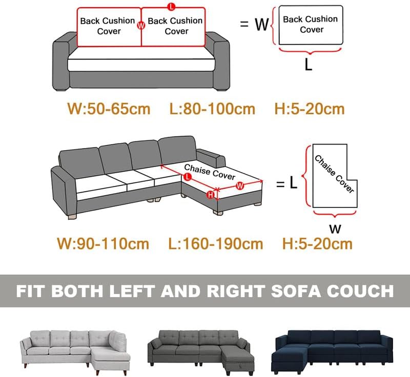 OKYUK Fundas elásticas para sofá, fundas de cojín para sofá o dormitorio, fundas antideslizantes en forma de L, funda para sofá diván, resistente al