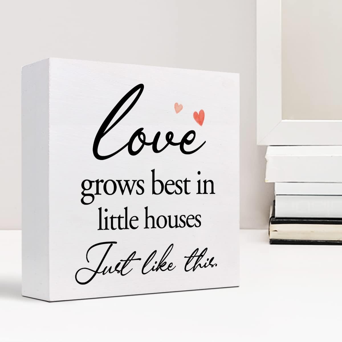 Cartel de madera Love Grows Best in Little Houses Just Like This para decoración de escritorio, citas inspiradoras, caja de madera para decoración