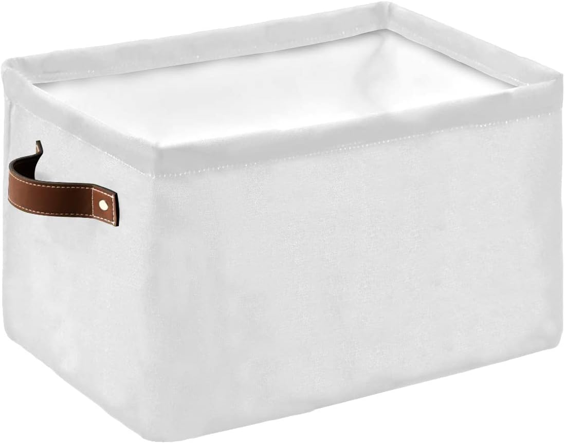 Cesta de almacenamiento blanca para organizar estantes, cajas de almacenamiento plegables con asa, moderno y simple telón de fondo blanco de lona,