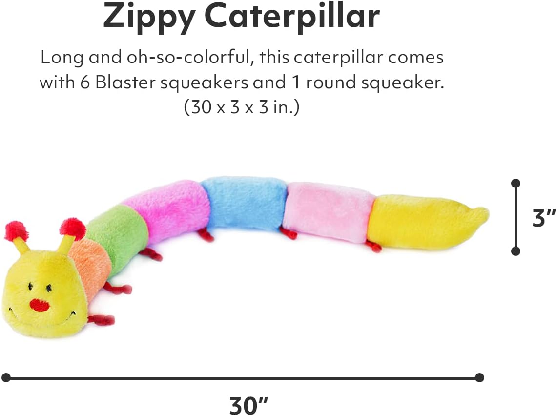 ZippyPaws – Colorido juguete de peluche chirriante de oruga para perros – Chirriadores de lujo