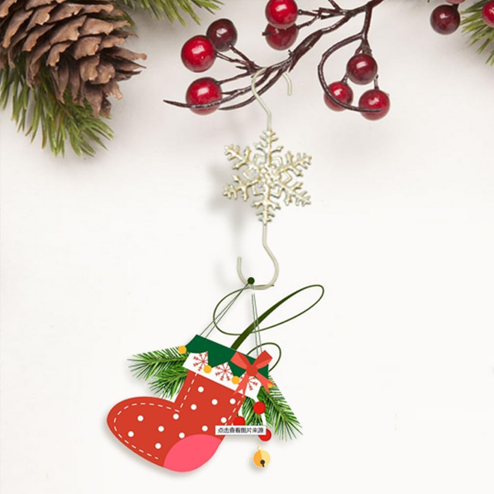 Ganchos de adorno para colgar decoraciones de Navidad, 20 ganchos plateados en forma de S de copo de nieve para colgar árbol de Navidad, ganchos de