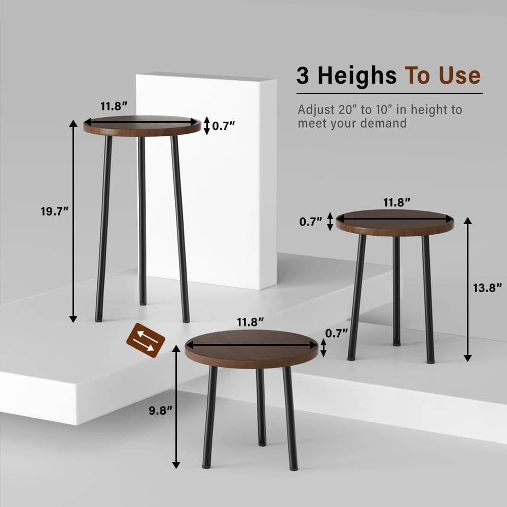 Paquete de 2 soportes para plantas, soporte alto de madera de metal para interiores, mesa auxiliar redonda pequeña junto al sofá, estantes de