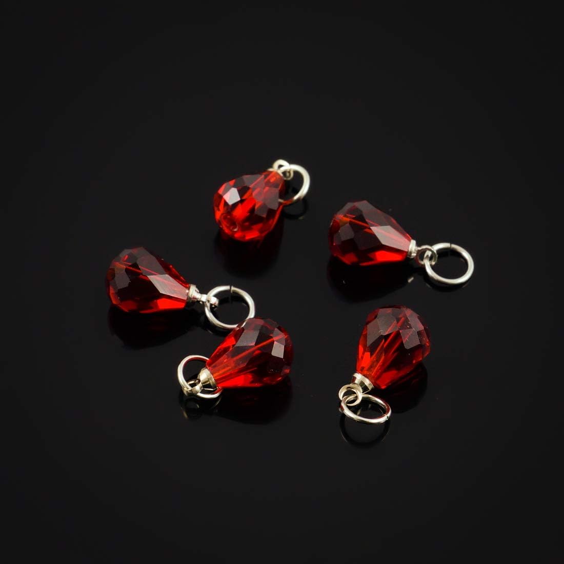 10 cuentas sueltas de piedra natal de enero de Adabele de 0.394 pulgadas con forma de lágrima austriaca y pera, cuentas de gota con anillos para
