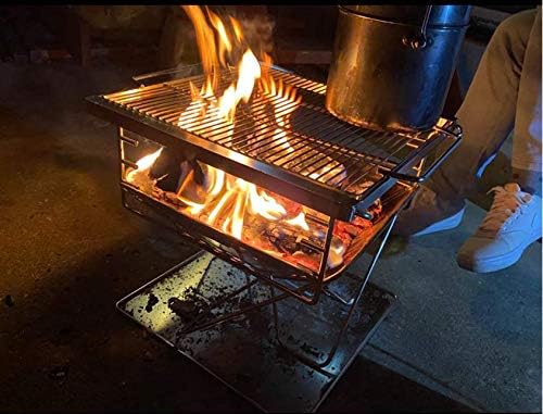CAMPINGMOON – Parrilla de leña portátil 3 en 1 de acero inoxidable y hoguera de 14 x 15.35 pulgadas con bolsa de transporte MT-035