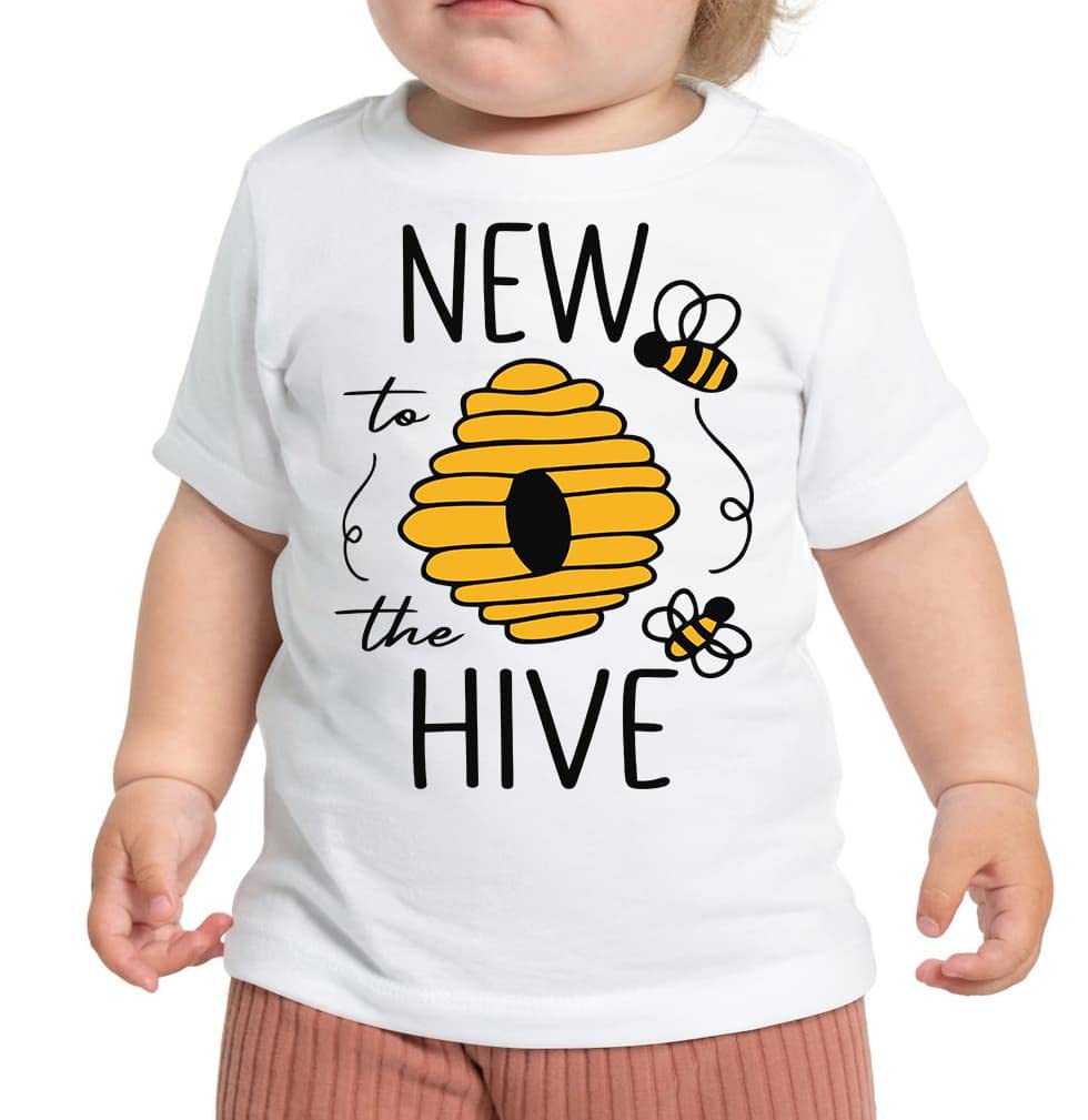 Cute Honey Bee Baby Bodysuit New To The Hive Pregnancy Announcement Onesie Kids Funny Shirt Summer Birthday Shower (0-6 Months, HIVE-Short Sleeve