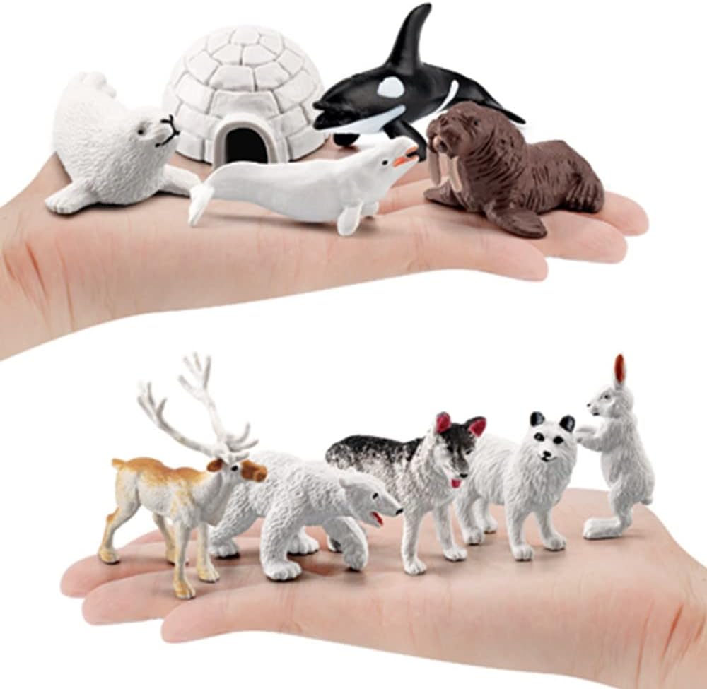 Juego de mini figuras de animales árticos, 18 piezas de mini juguetes de animales árticos, para niños pequeños, de plástico realista, reno ártico,