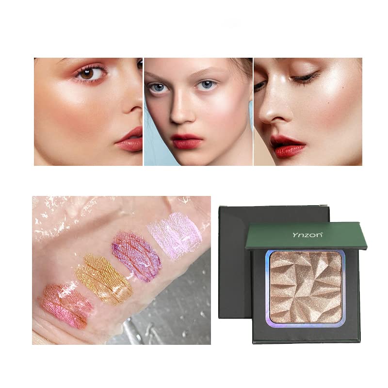 Ynzon Paleta de resaltadores faciales con purpurina brillante, paleta de contorno natural nude brillante, iluminador de maquillaje de alto brillo,