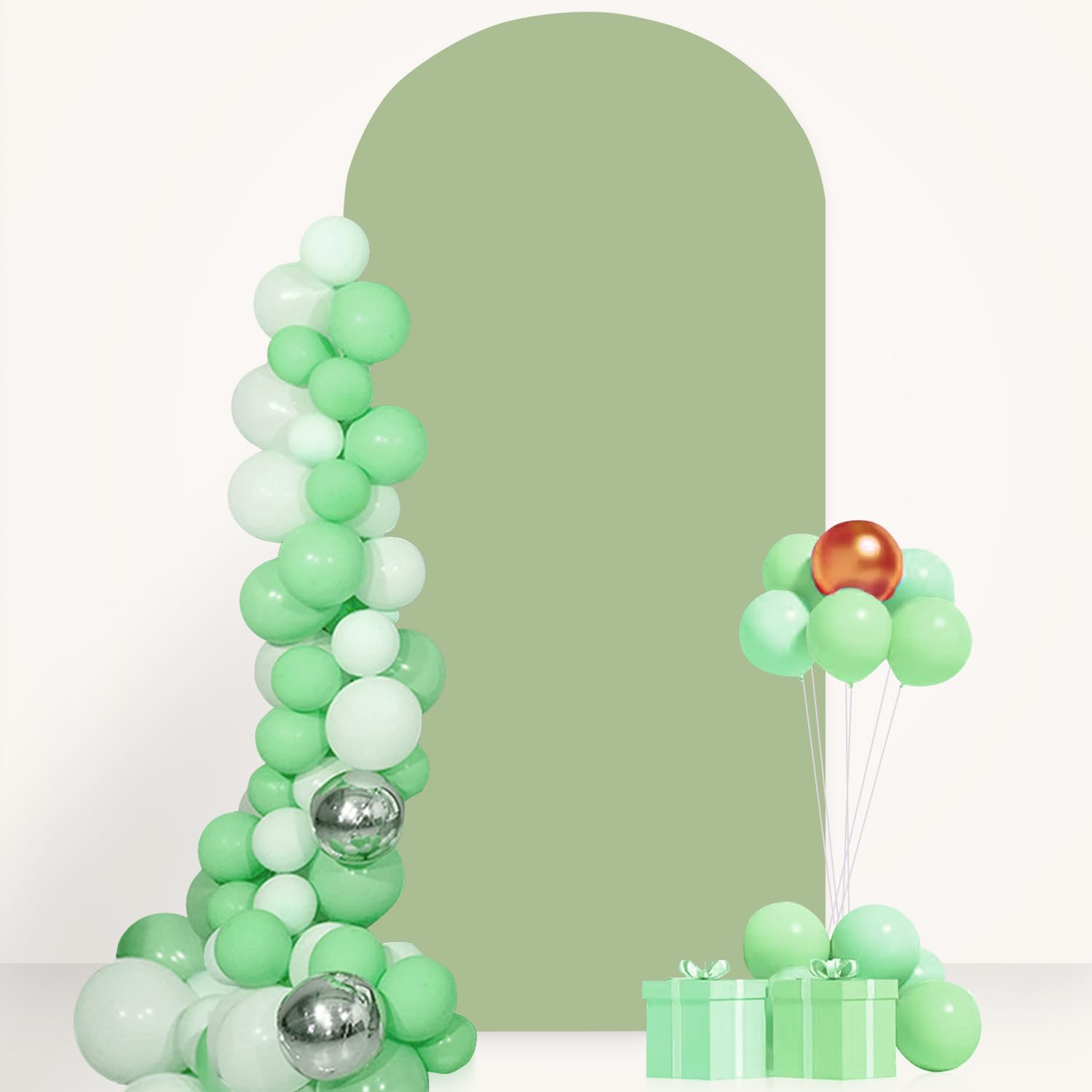 Cubierta de arco de boda de 2.6 x 6 pies, color verde salvia, cubierta de arco de elastano, tela para decoración de fiesta de globos de cumpleaños,