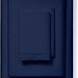 Juego de sábanas de 1000 hilos de algodón 100 % puro, 4 piezas, tamaño Queen, color azul marino, hilos de algodón peinado de fibra larga de una sola Juego de sábanas de 1000 hilos de algodón 100 % puro, 4 piezas, tamaño Queen, color azul marino, hilos de algodón peinado de fibra larga de una sola