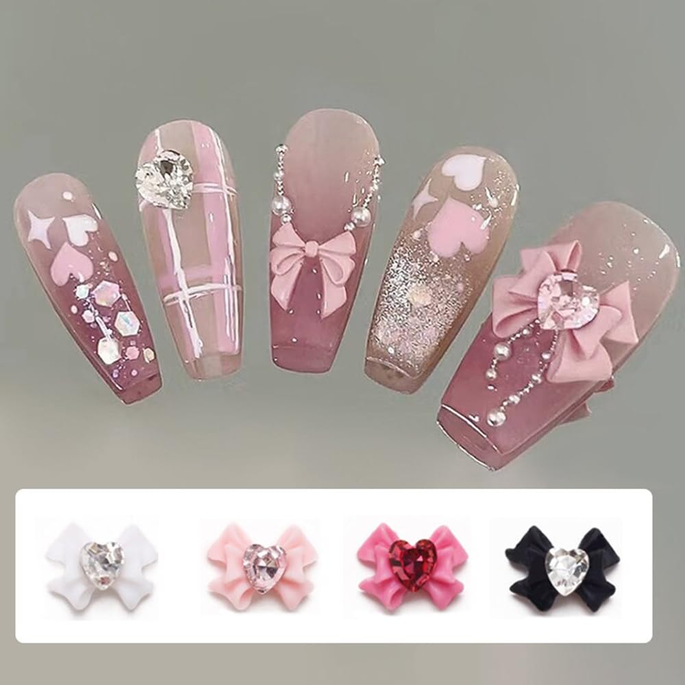 40 piezas de cinta de resina con lazo para uñas, estilo mixto, piezas de joyería de diamantes de imitación 3D, accesorios de decoración de uñas,