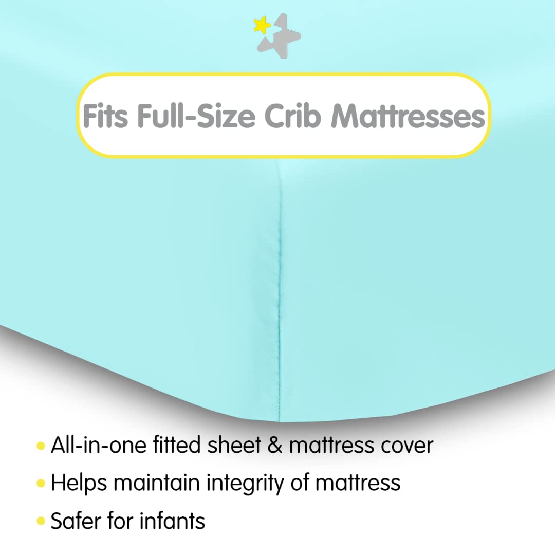 BreathableBaby Sábana bajera ajustable todo en uno y funda impermeable para colchón de cuna de 52″ x 28″132 x 71 cm, aguamarina (paquete de 2)
