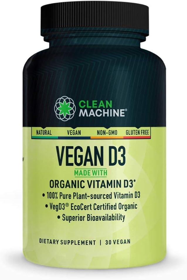 CLEAN MACHINE Vitamina D3 vegana certificada a base de plantas 4000 UI por píldora – Suplemento natural D3 para una salud óptima – Certificado