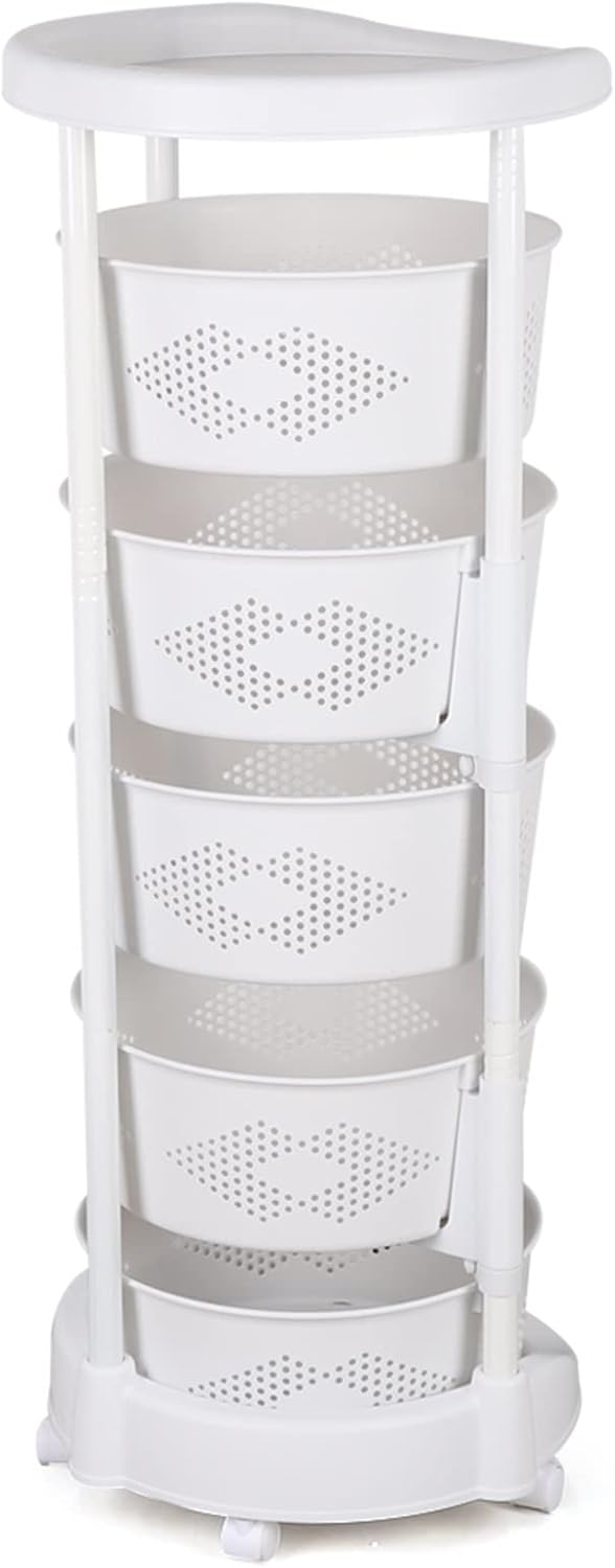 Estante de almacenamiento giratorio de 5 niveles para cocina, cesta de almacenamiento de verduras, organizador de almacenamiento de cocina rodante,