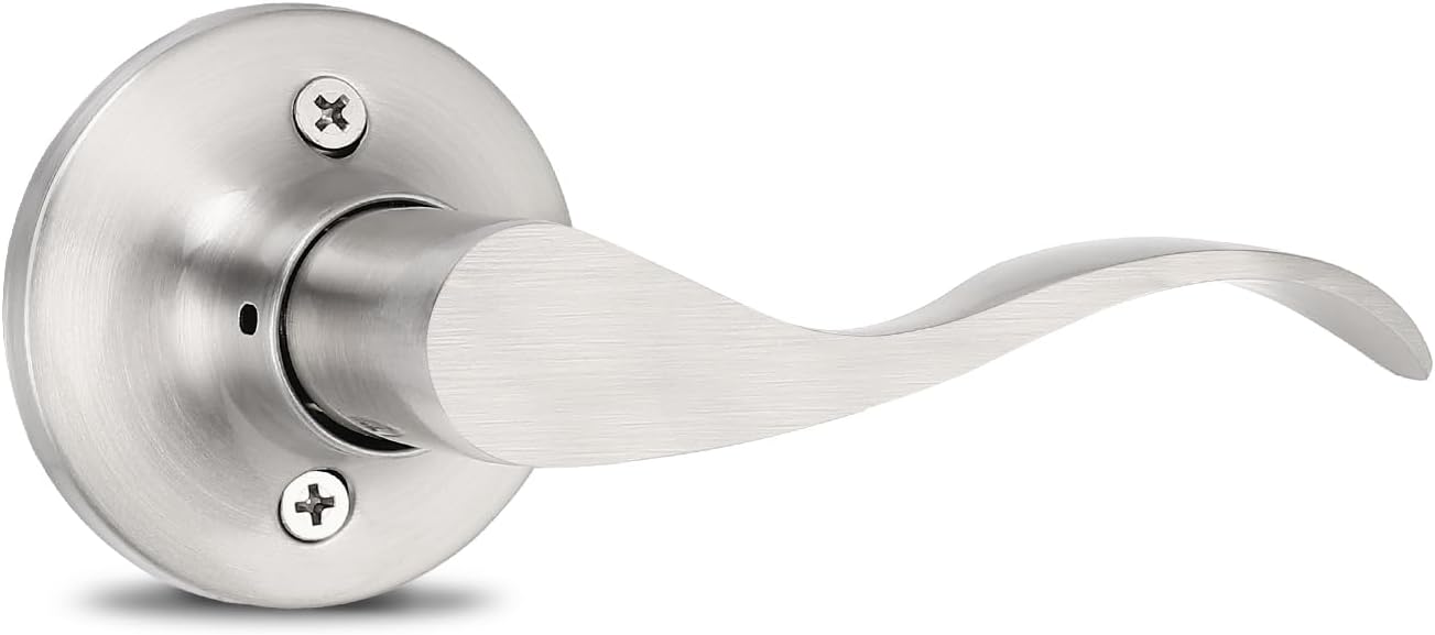Paquete de 1 manija de puerta interior, cerradura de palanca de puerta de níquel satinado, manijas interiores para puertas interiores con manija