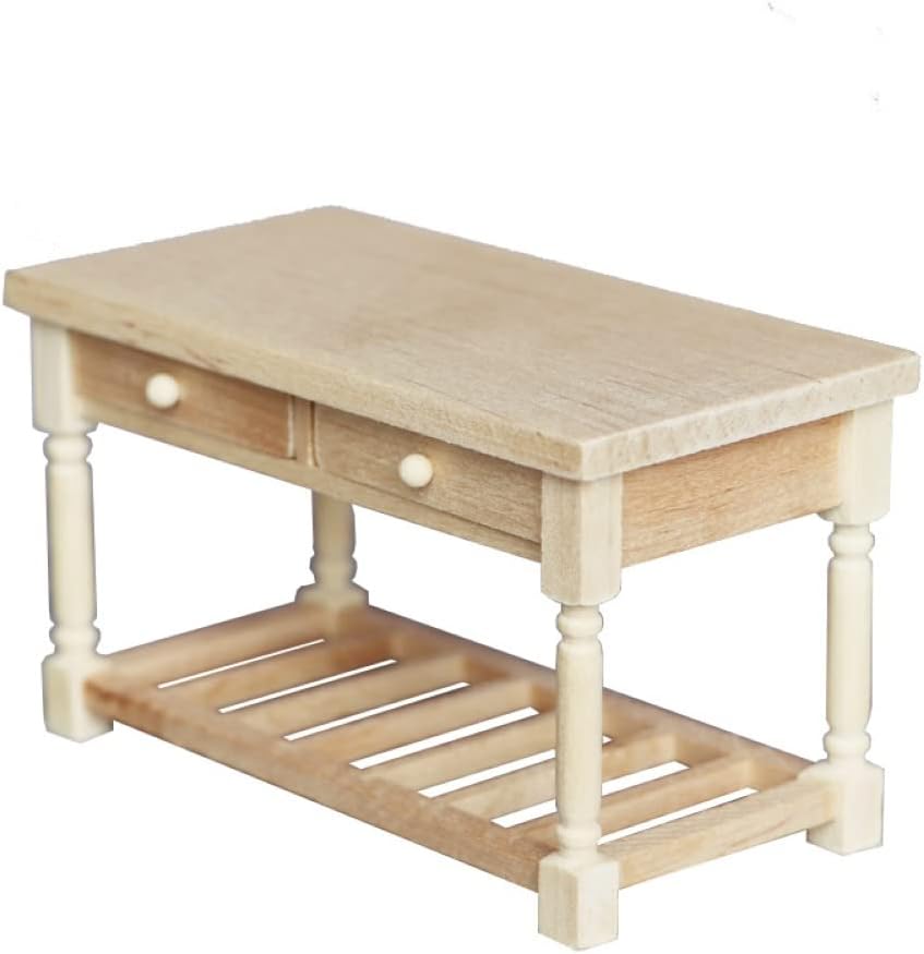 shlutesoy 112 casa de muñecas Mini mesa de comedor de 2 cajones modelo de muebles de cocina escena madera