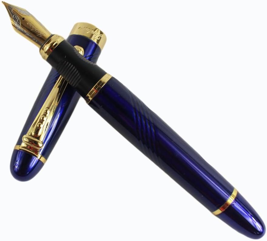 Gullor Pluma estilográfica 450 azul con líneas talladas punta mediana