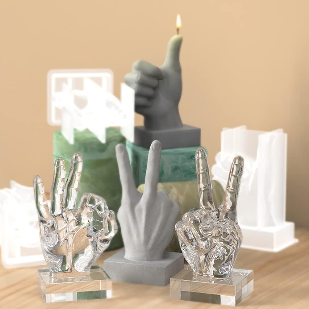 Cjeuxnr 3 moldes de silicona en forma de mano, molde de fundición de resina en forma de dedo medio 3D, moldes para hacer velas, hornear para jabón,