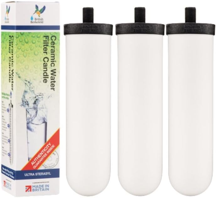 British Berkefeld Doulton – Vela de agua compatible con filtro Berkey de repuesto para sistemas de filtro de agua por gravedad BB9-2, paquete de 3