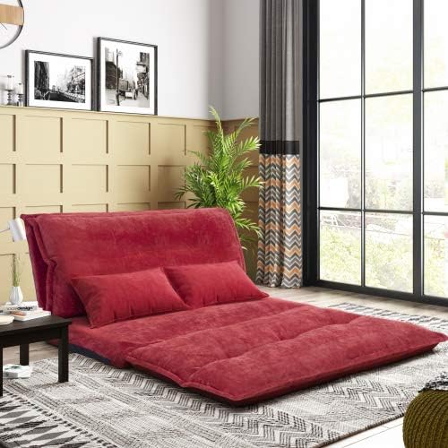 Sofá de suelo, sofá de suelo con 2 almohadas, sofá biplaza reclinable de piel sintética, sofá plegable perezoso, 5 posiciones, sofá de videojuegos
