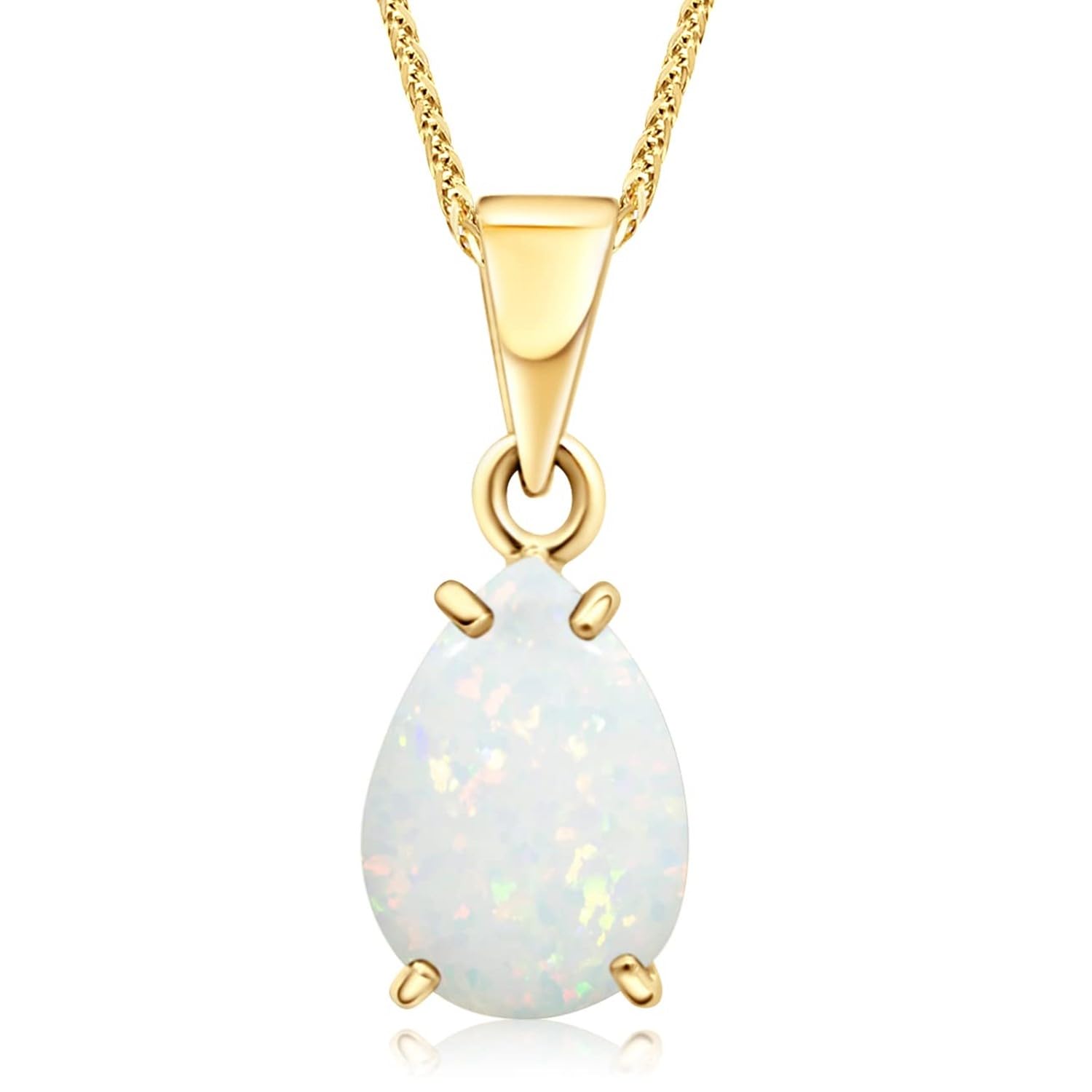 14K Gold White Opal Pendant – Dainty Pear-Shape Teardrop Pendant, 7x10mm 14K Solid Yellow Gold Pendant, October Birthstone Opal Gemstone – Handmade