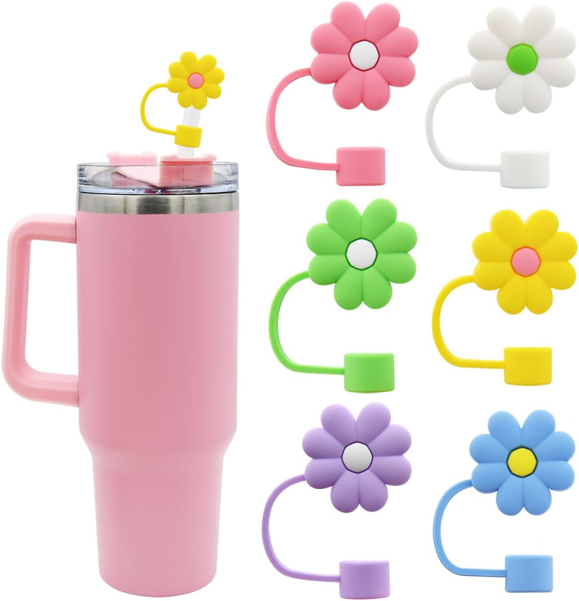 Tapa de popote para copa Stanley, compatible con vaso de 30 y 40 onzas con asa, tapas de puntas de popote reutilizables a prueba de polvo de 0.394