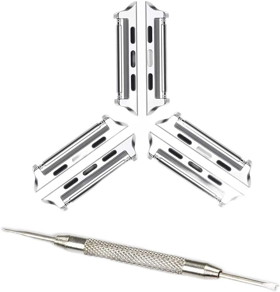 Kit de eslabones de acero inoxidable con conectores de barra de resorte, compatible con adaptador de Apple Watch 38, 40, 41, 42, 44, 1.772in (3