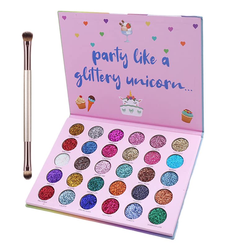 ABELYN Paleta de maquillaje de sombra de ojos con purpurina de 30 colores, paleta de sombra de ojos brillante + 1 pincel de sombra de ojos de larga