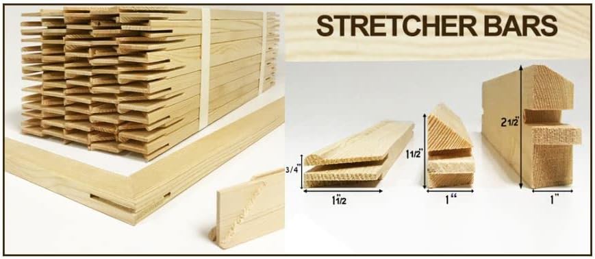 Barras de madera maciza de 0.75 pulgadas de profundidad de 14 pulgadas, paquete de 2 unidades. Marco de lona de madera, barras de estiramiento de