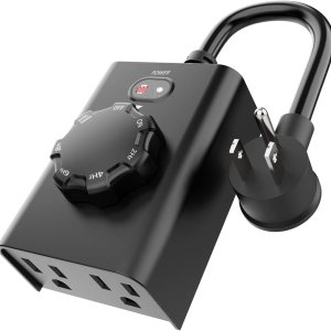 New One Temporizador con sensor de luz para exteriores, impermeable, temporizador de atardecer a amanecer, 2 tomas de tierra, interruptor de enchufe New One Temporizador con sensor de luz para exteriores, impermeable, temporizador de atardecer a amanecer, 2 tomas de tierra, interruptor de enchufe