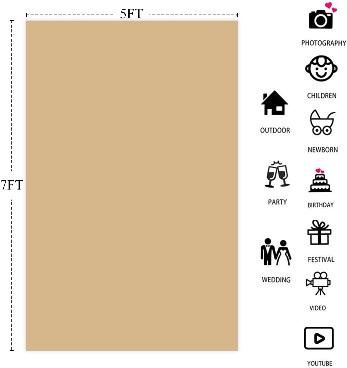 KUKX030 – Telón de fondo de fotografía de color caqui de 5 x 7 pies, color beige sólido para retratos, transmisión y entrevistas