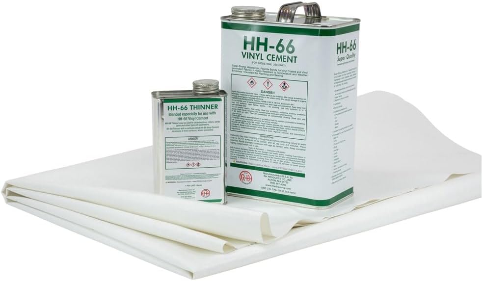 Mytee Products Kit de reparación de vinilo de lona blanca de 18 onzas  Tela de poliéster recubierta de vinilo de 2 yardas, 18 onzas con pegamento de