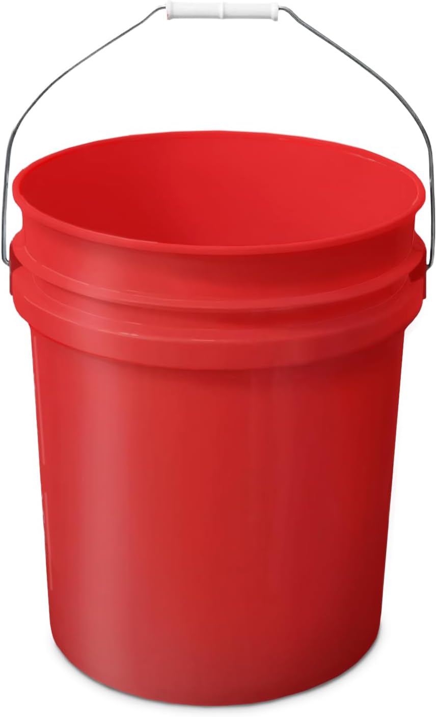 EconoHome Contenedor de cubo rojo de 5 galones sin tapa, asas de metal con agarre de plástico para un fácil transporte, fácil de apilar y almacenar,