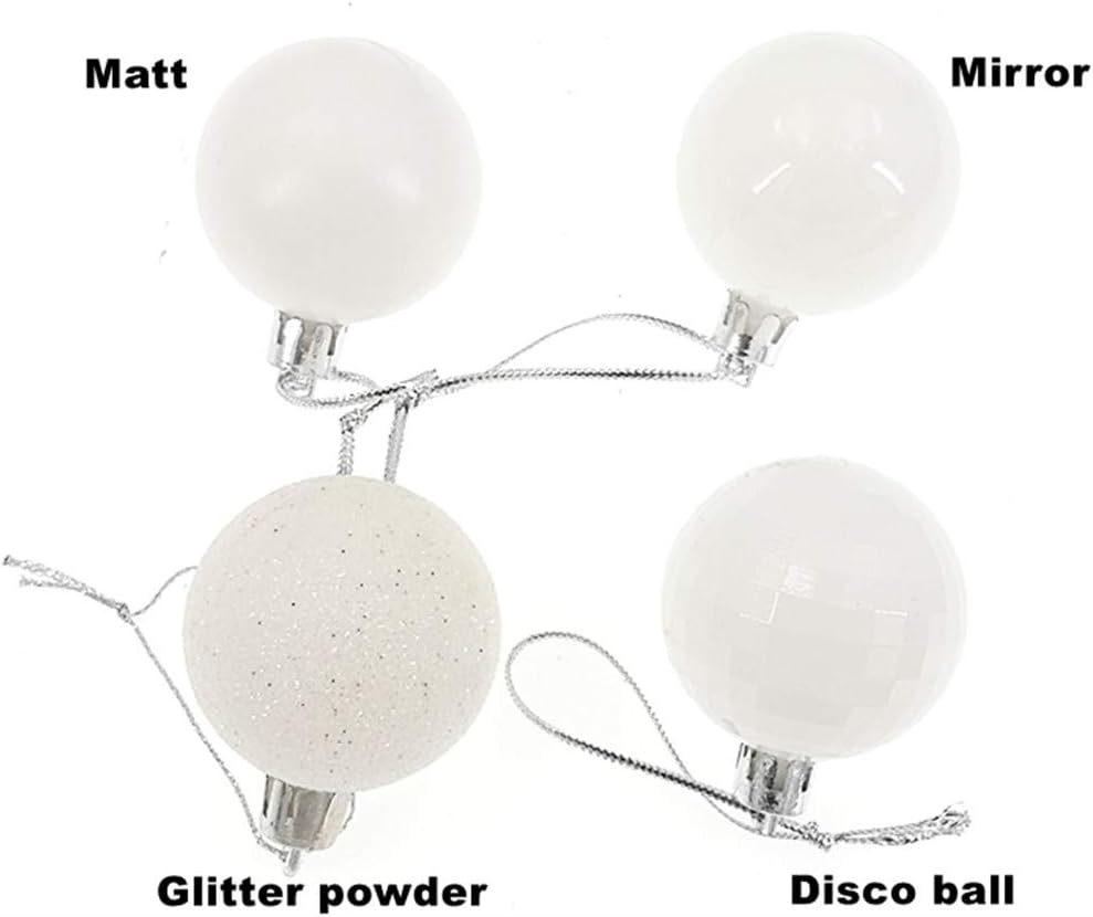 ALIMITOPIA 24 bolas de Navidad, bolas colgantes inastillables de 1.6 pulgadas para decoración de árbol de Navidad (1.6 pulgadas blancas)
