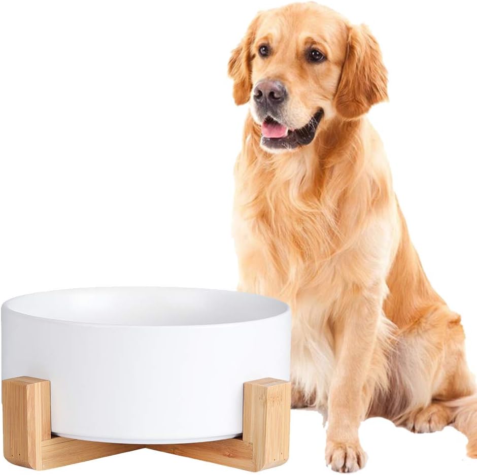 Cuenco de cerámica para perros  Cuencos para gatos y perros con soporte de madera antideslizante  Plato para mascotas antiderrames para alimentos y