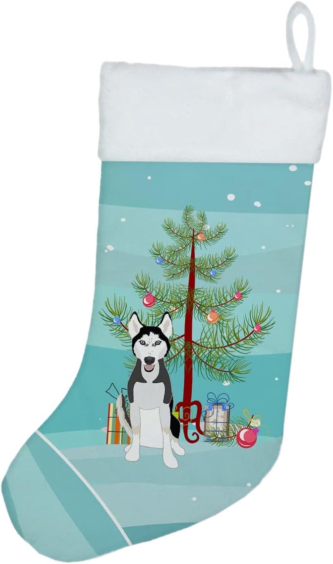Caroline’s Treasures WDK3072CS Husky siberiano blanco y negro #3 calcetín de Navidad para chimenea, medias colgantes para la temporada de Navidad,