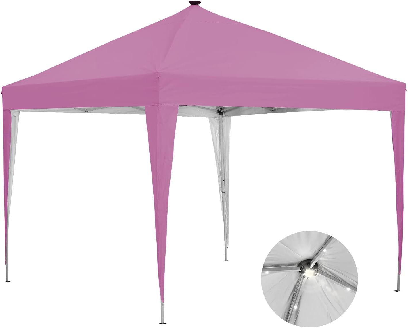 Tienda de campaña con toldo desplegable de 10 x 10 pies, luz LED, portátil, para fiesta trasera, color rosa